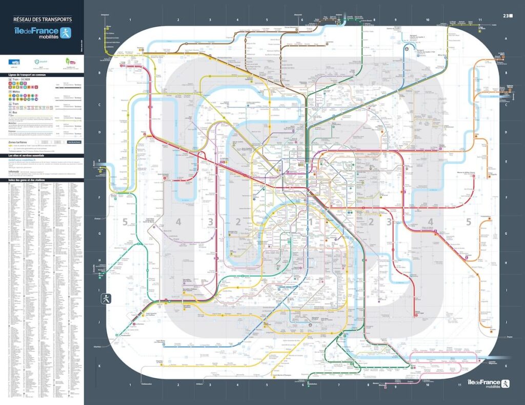 A network map of RER trains in Paris 